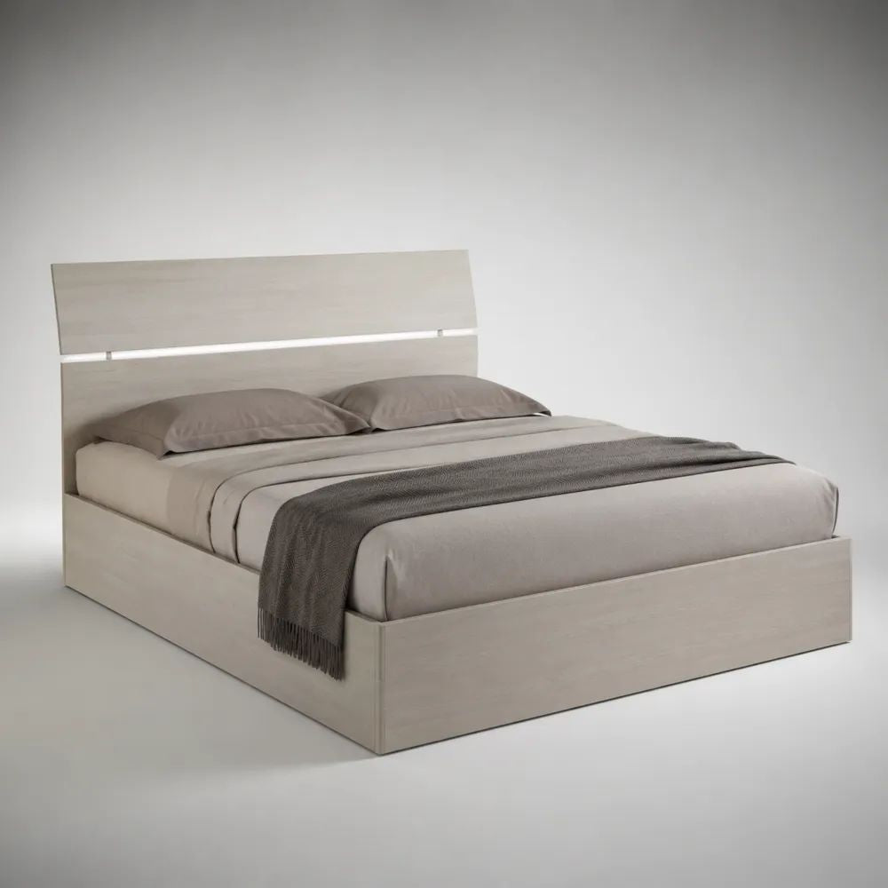 Doppelbett-Bettgestell aus melaminharzbeschichteter Spanplatte, Hellgrau, Liegefläche 160 x 200 cm, Gesamtmaß 168 x 208 x 105 cm