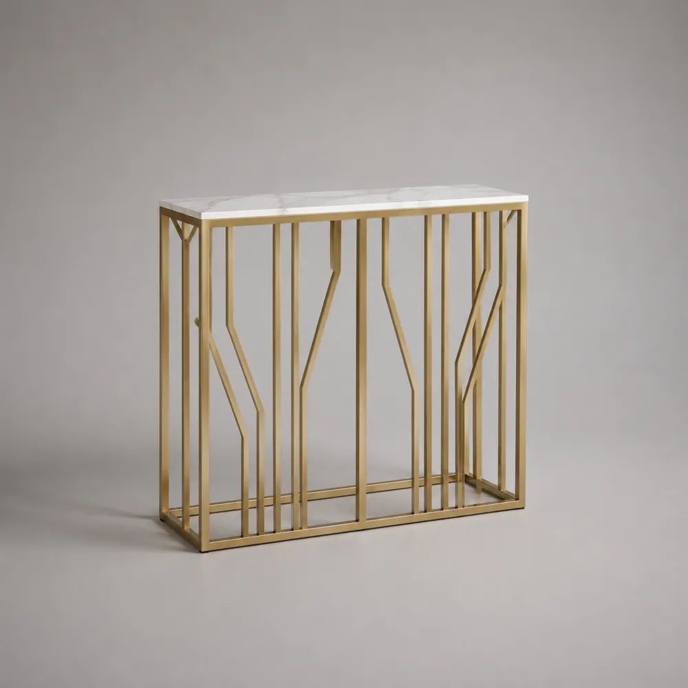Rechteckiger Konsolentisch aus Stahl und MDF in weißer Marmoroptik und Gold, 100 × 30 × 80 cm