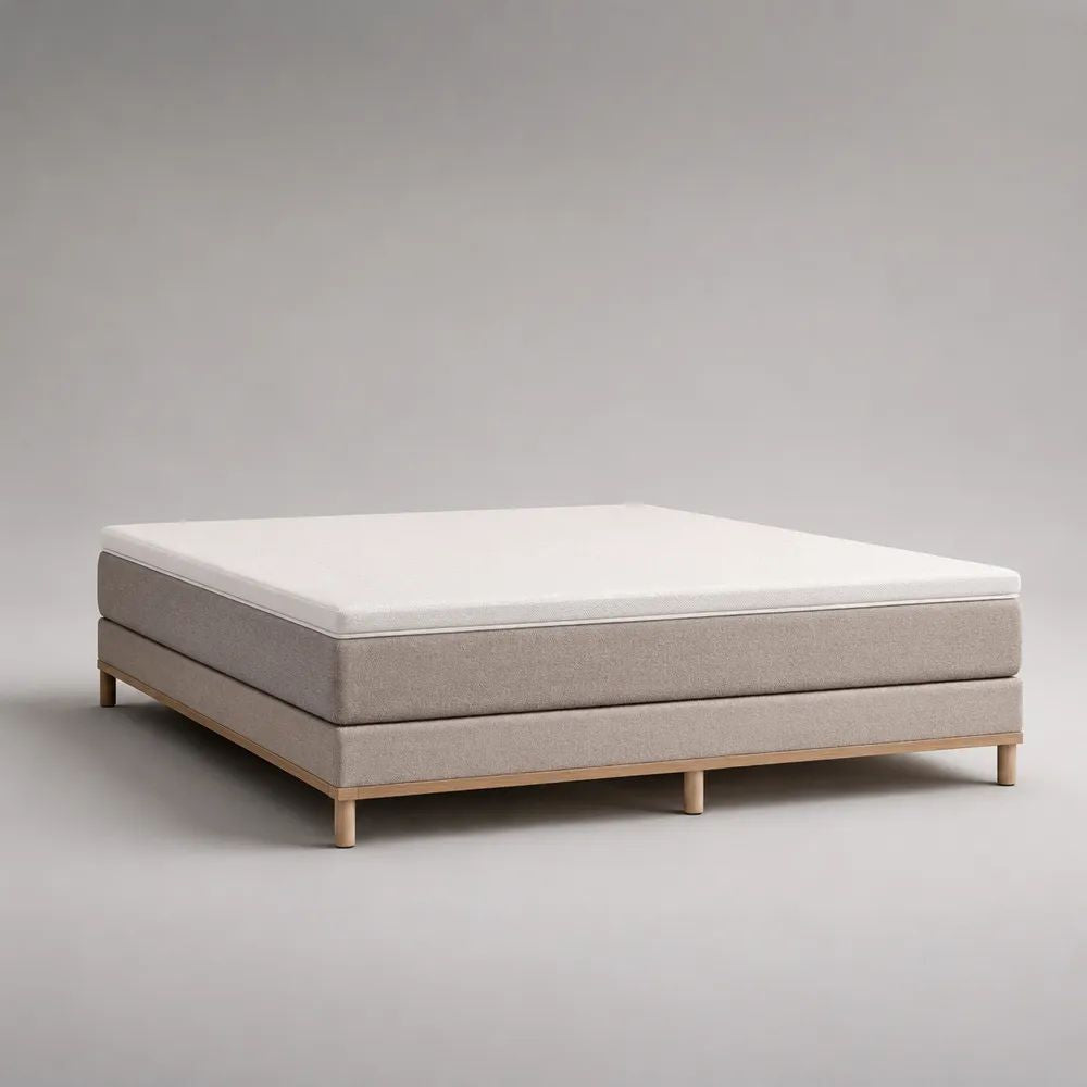 Boxspringbett-Set 180 × 200 cm mit Taschenfederkernmatratze, Kaltschaumtopper und Stoffbezug, Beige/Weiß/Naturfarben