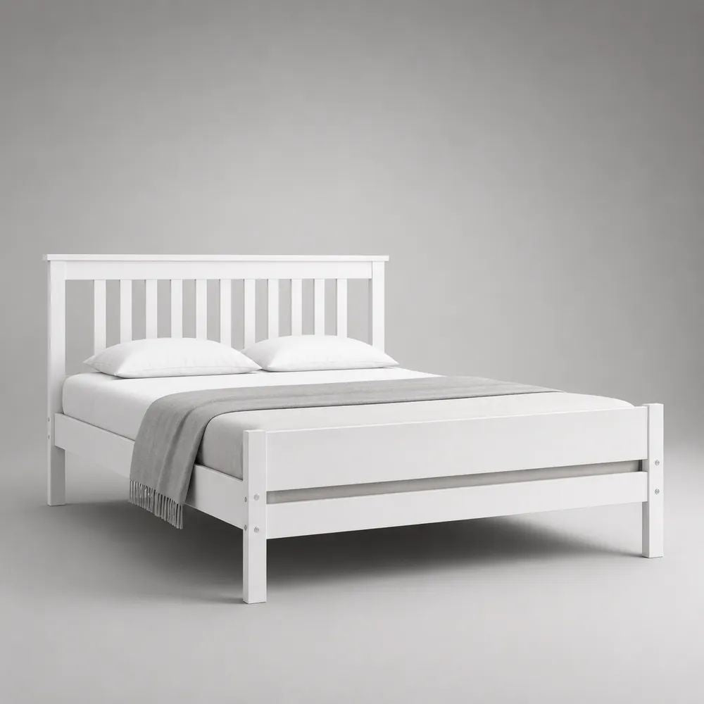 Doppelbett-Bettgestell aus massivem Kiefernholz, Weiß, Liegefläche 160 × 200 cm, Gesamtmaß 208 × 168 × 100 cm