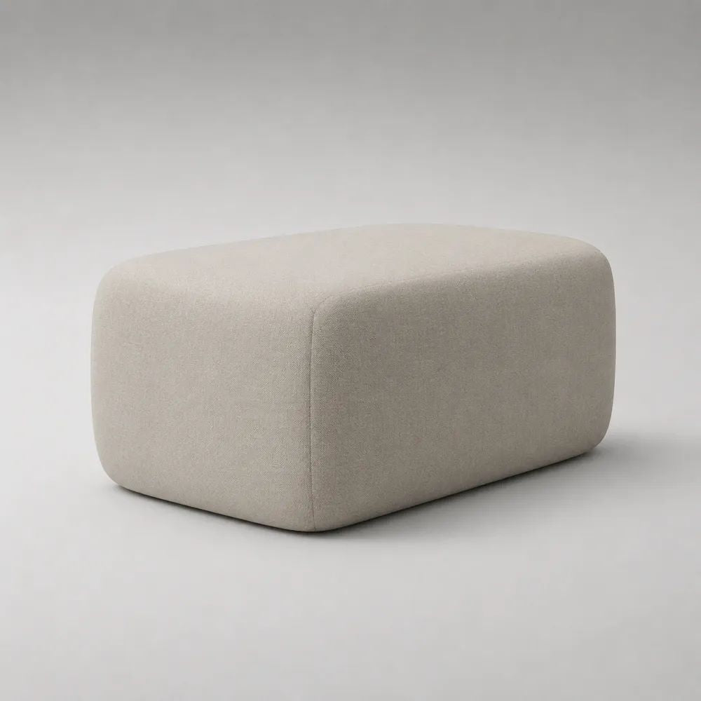 Fußhocker Polsterhocker mit Polyesterbezug und PU-Schaum, abgerundet rechteckig, Creme, 70 × 50 × 40 cm