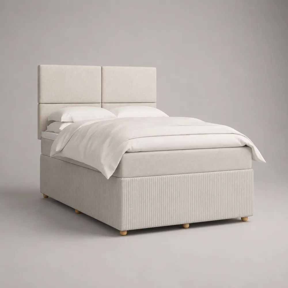 Boxspringbett-Set 180 × 200 cm mit Taschenfederkernmatratze, Stoffbezug und vierteiligem Kopfteil, Creme/Beige