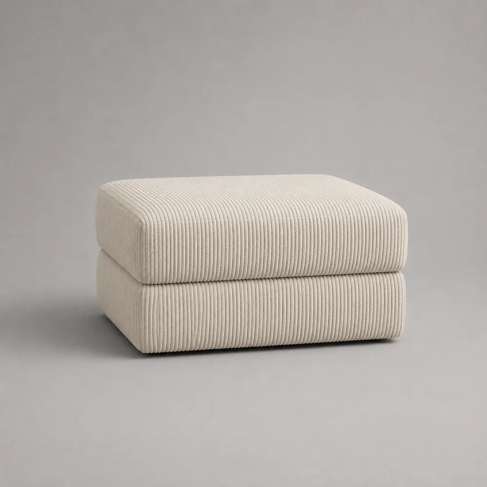 Rechteckiger Fußhocker aus Polyester-Cord, Creme, 80 × 60 × 42 cm