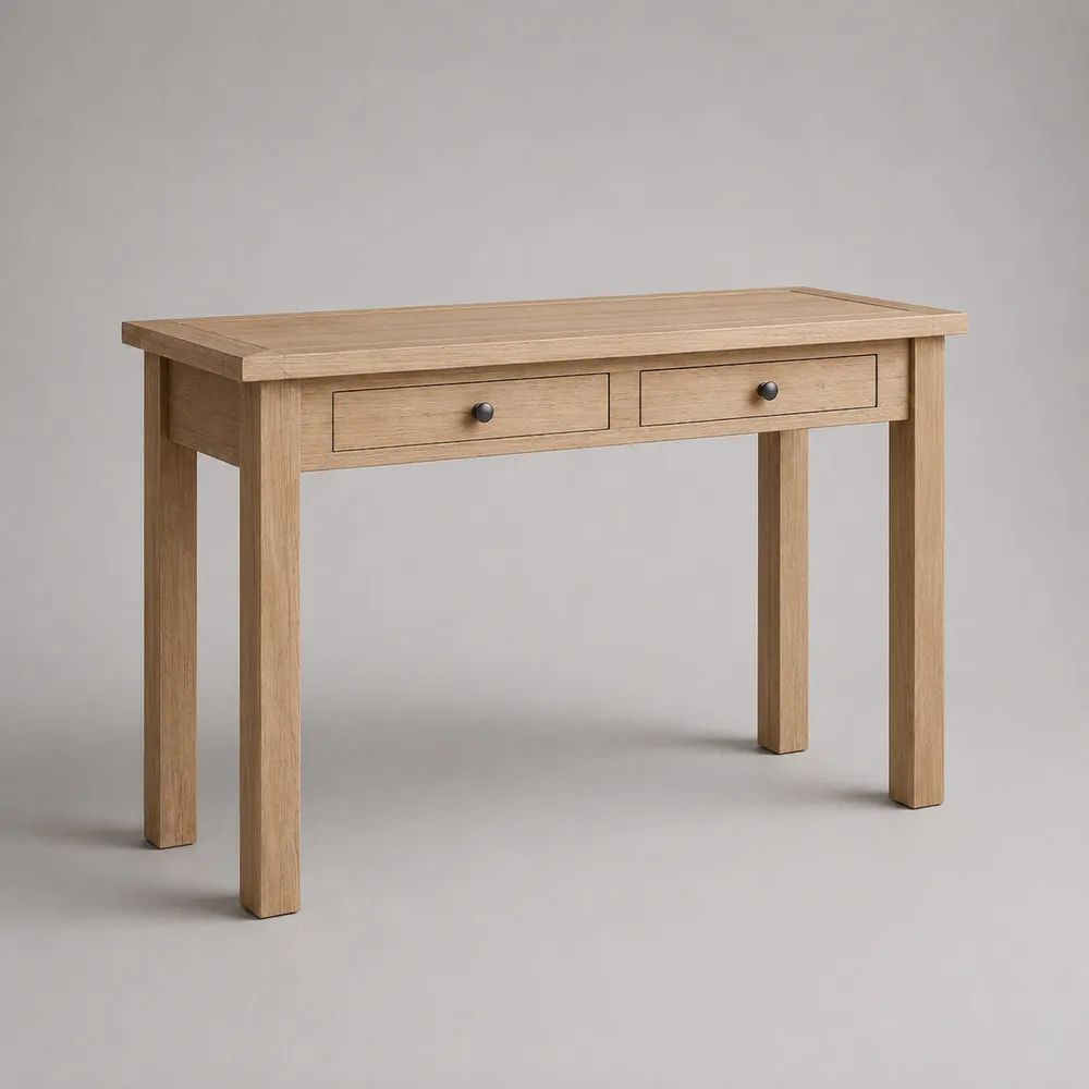 Konsolentisch aus Holz mit 2 Schubladen, rechteckig, Natur/Schwarz, 100 x 35 x 80 cm