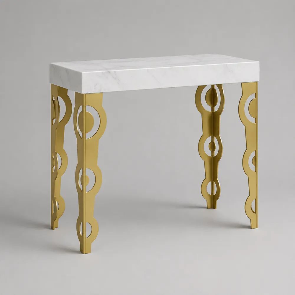 Rechteckiger Konsolentisch aus MDF und Stahl, Weiß/Grau/Gold, 100 × 35 × 80 cm