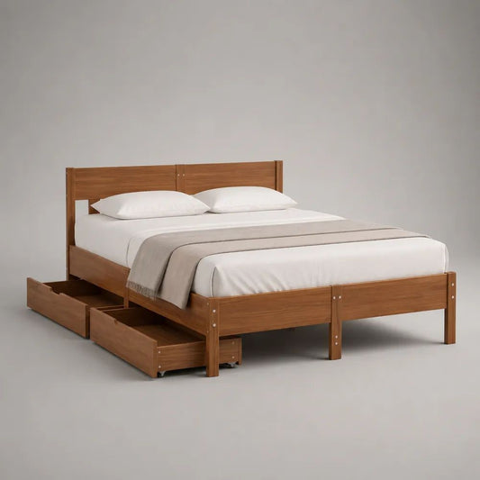 Doppelbett aus massivem Kiefernholz mit 4 Schubladen, Braun, Liegefläche 160 x 200 cm