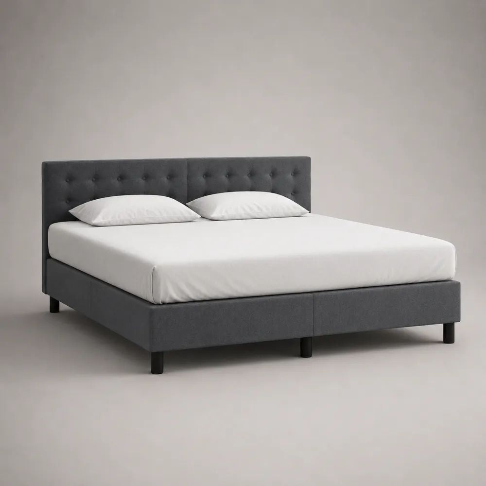 Polsterbett mit Lattenrost, Doppelbett 180 x 200 cm, Polyesterbezug, Grau/Schwarz