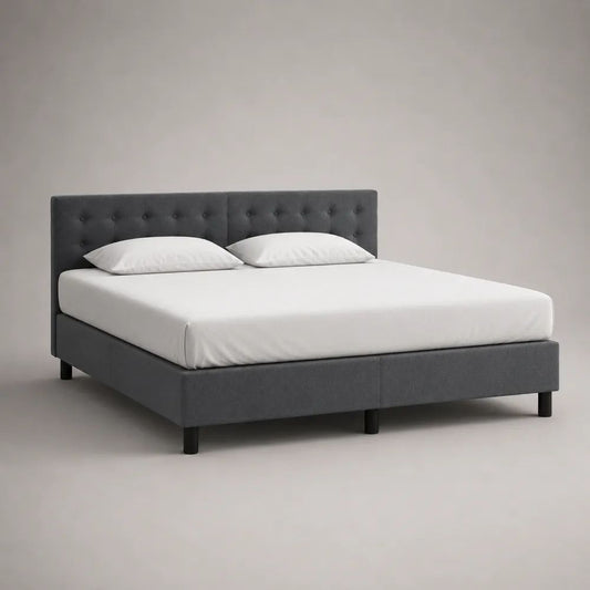 Polsterbett mit Lattenrost, Doppelbett 180 x 200 cm, Polyesterbezug, Grau/Schwarz