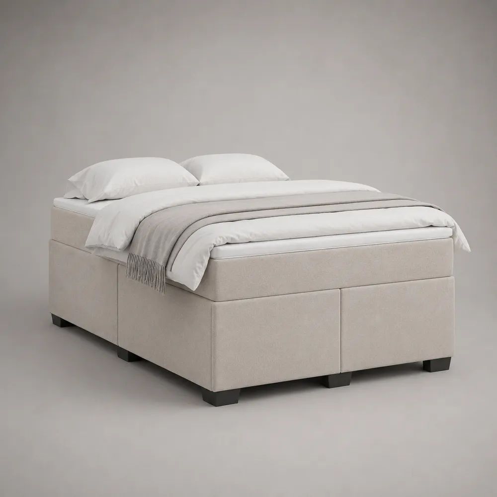 Boxspringbett ohne Kopfteil 180 × 200 cm mit Matratze und Topper, Polyester, Hellbeige