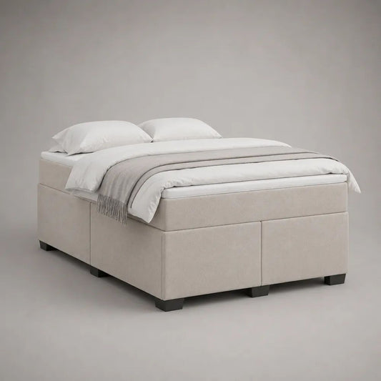 Boxspringbett ohne Kopfteil 180 × 200 cm mit Matratze und Topper, Polyester, Hellbeige
