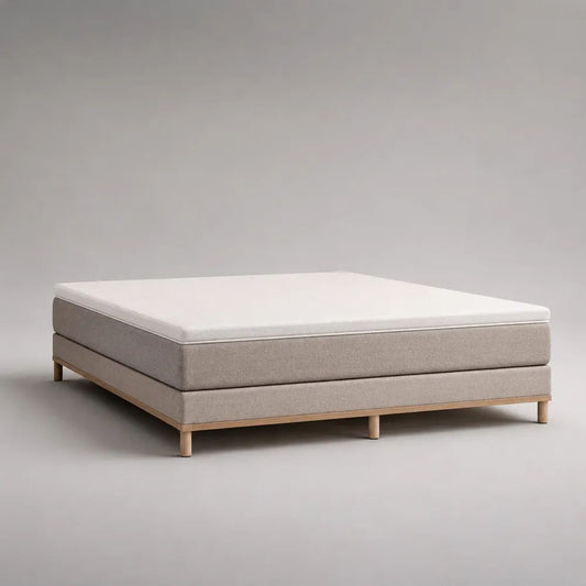 Boxspringbett-Set 180 × 200 cm mit Taschenfederkernmatratze, Kaltschaumtopper und Stoffbezug, Beige/Weiß/Naturfarben