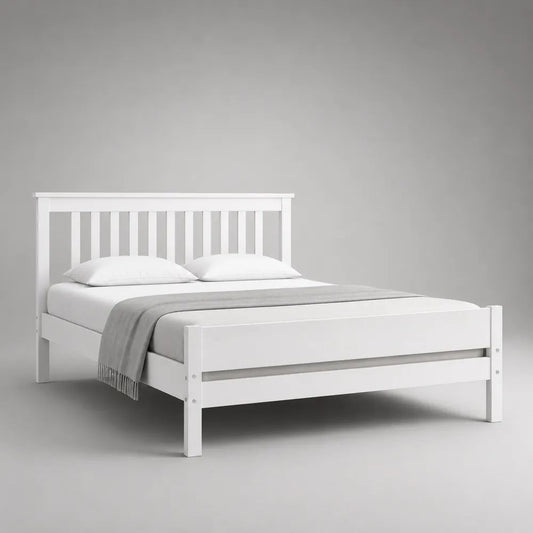 Doppelbett-Bettgestell aus massivem Kiefernholz, Weiß, Liegefläche 160 × 200 cm, Gesamtmaß 208 × 168 × 100 cm