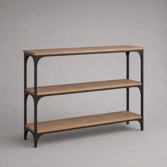 Konsolentisch mit 3 Ablagen aus Holz und Stahl, Braun/Schwarz, 120 × 30 × 90 cm