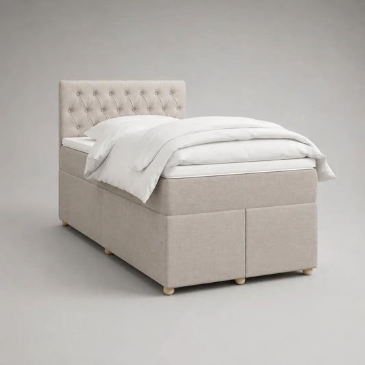Boxspringbett 140 x 200 cm mit Matratze, Topper und gepolstertem Kopfteil, Stoff, Beige