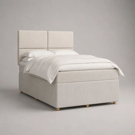 Boxspringbett-Set 180 × 200 cm mit Taschenfederkernmatratze, Stoffbezug und vierteiligem Kopfteil, Creme/Beige