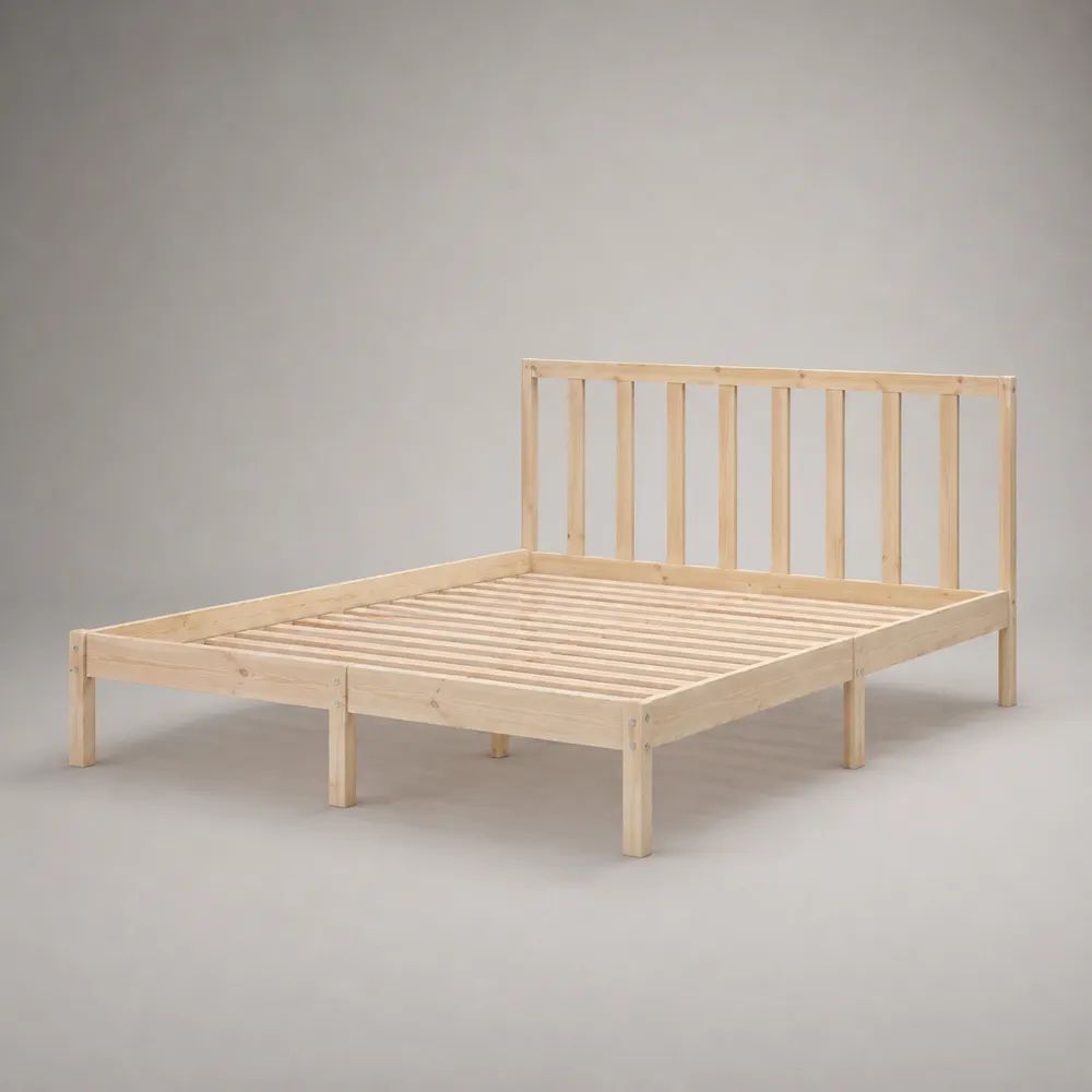 Doppelbett-Bettgestell aus massivem Kiefernholz mit Lattenrost, Natur, Liegefläche 180 x 200 cm, Gesamtmaß 187 x 205 x 82 cm