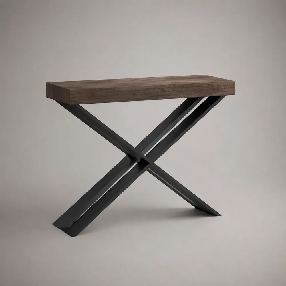 Konsolentisch Flurtisch aus MDF und pulverbeschichtetem Stahl, Dunkelbraun/Schwarz, 100 × 35 × 80 cm