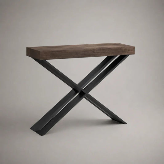 Konsolentisch Flurtisch aus MDF und pulverbeschichtetem Stahl, Dunkelbraun/Schwarz, 100 × 35 × 80 cm
