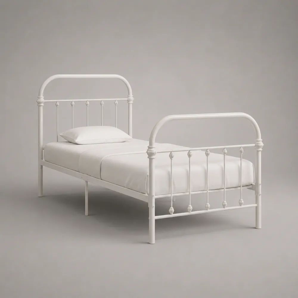 Metallbett Einzelbett aus pulverbeschichtetem Stahl mit Lattenrost, Weiß, Liegefläche 90 x 200 cm