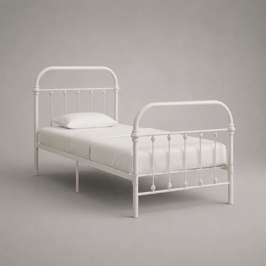 Metallbett Einzelbett aus pulverbeschichtetem Stahl mit Lattenrost, Weiß, Liegefläche 90 x 200 cm