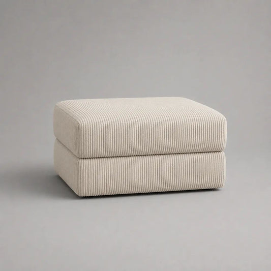 Rechteckiger Fußhocker aus Polyester-Cord, Creme, 80 × 60 × 42 cm